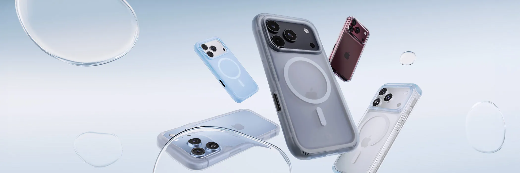 五支裝上犀牛盾保護殼的 iPhone 18 Pro 漂浮在空中
