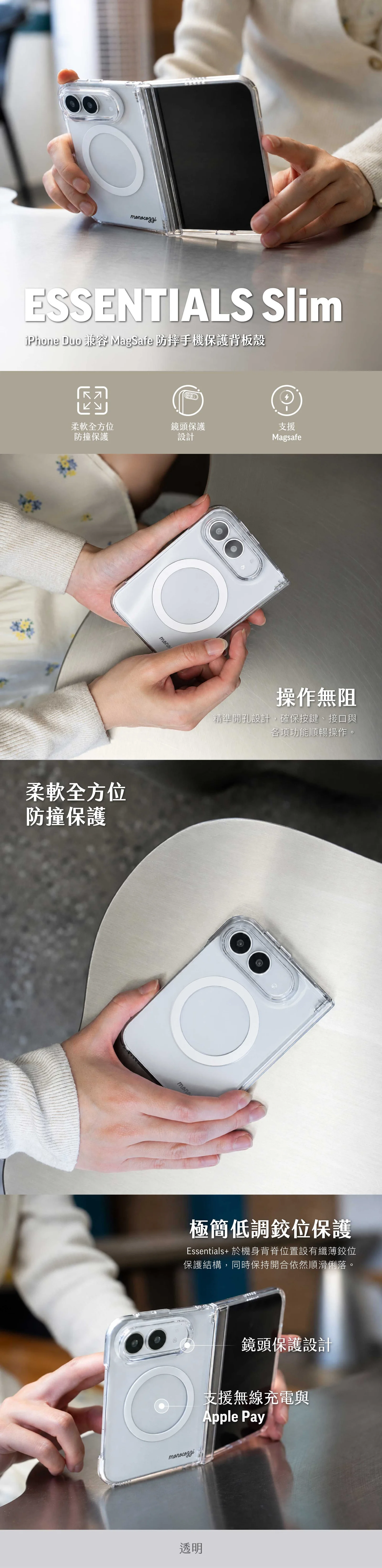 ESSENTIALS Slim 磁吸透明防摔背板殼 說明圖 1