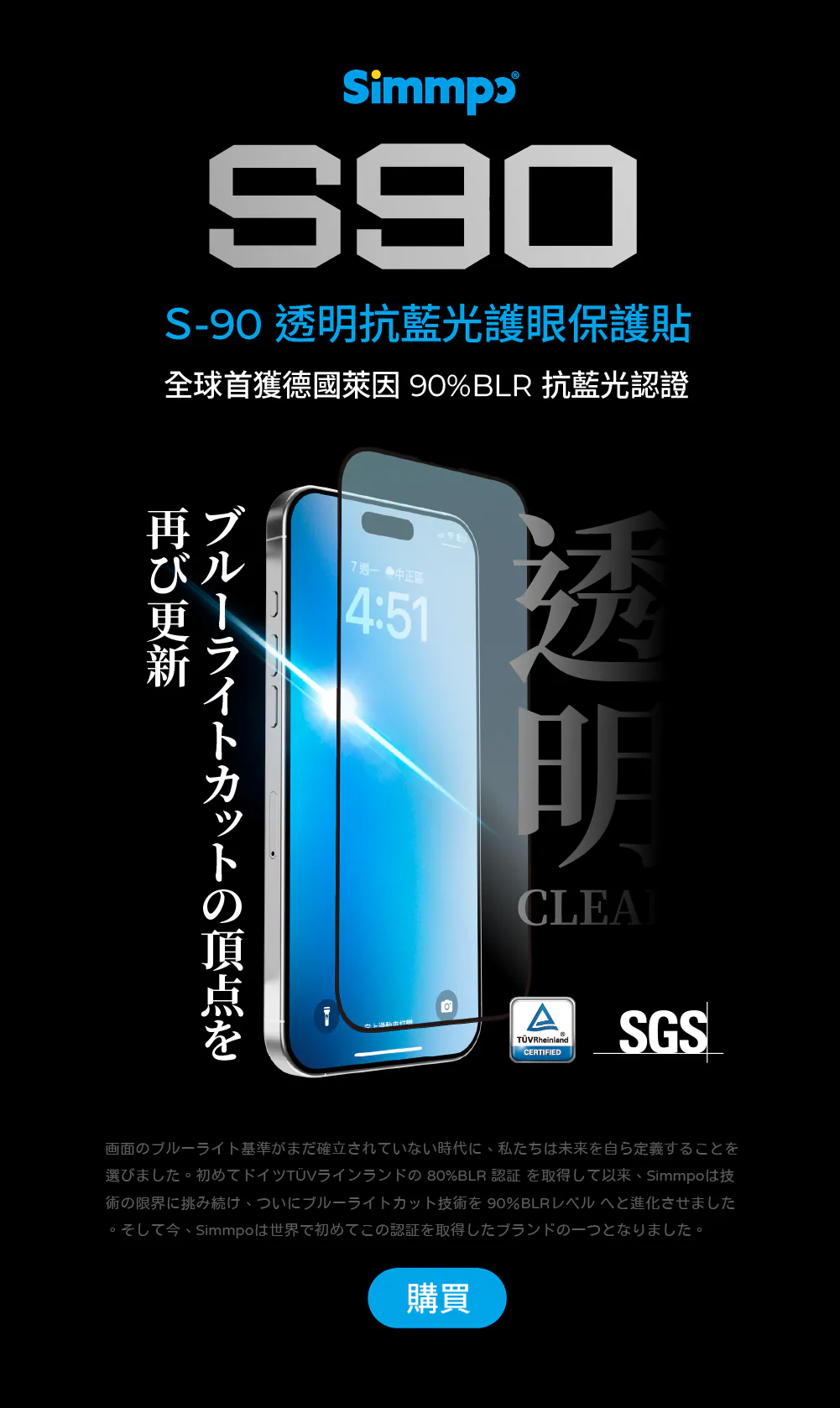 S-90 透明抗藍光護眼保護貼 說明圖 1